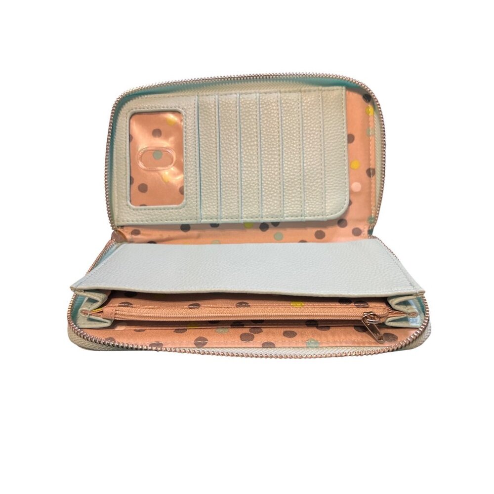 Thirty-One All About The Benjamins Pebble Wallet With Zipper Closure Light Blue